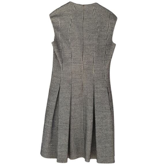 NWT Karen Millen Tailored Tweed Dress US Size 10 Black White Full Skirt V-Neck - Picture 5 of 9